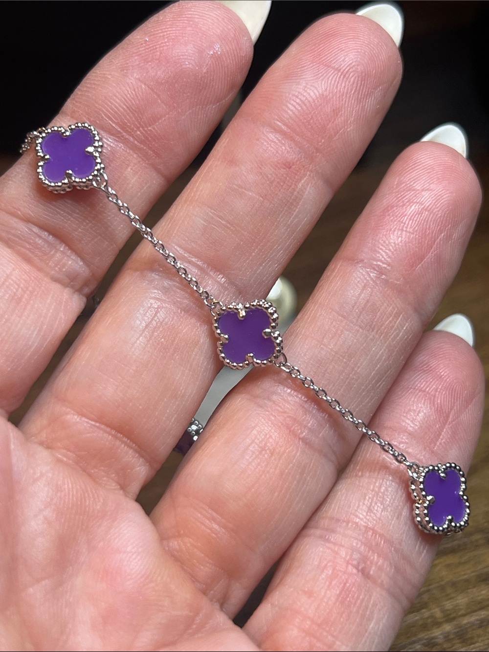 Delicate Purple Clover Charm Bracelet - Women Jewelry